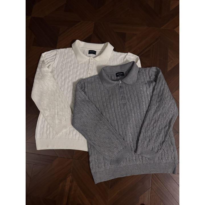 Knit sweater for women with classic collar and delicate cable texture Lune London