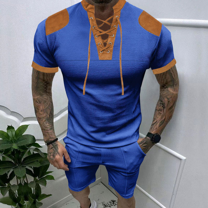 Short set with short sleeves for men with an innovative lace design and an elastic waist Lune London
