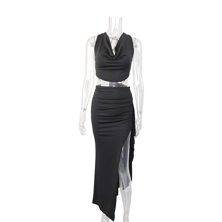 Ladies Elegant Crop Top and Maxi Skirt Set with High Slit Lune London