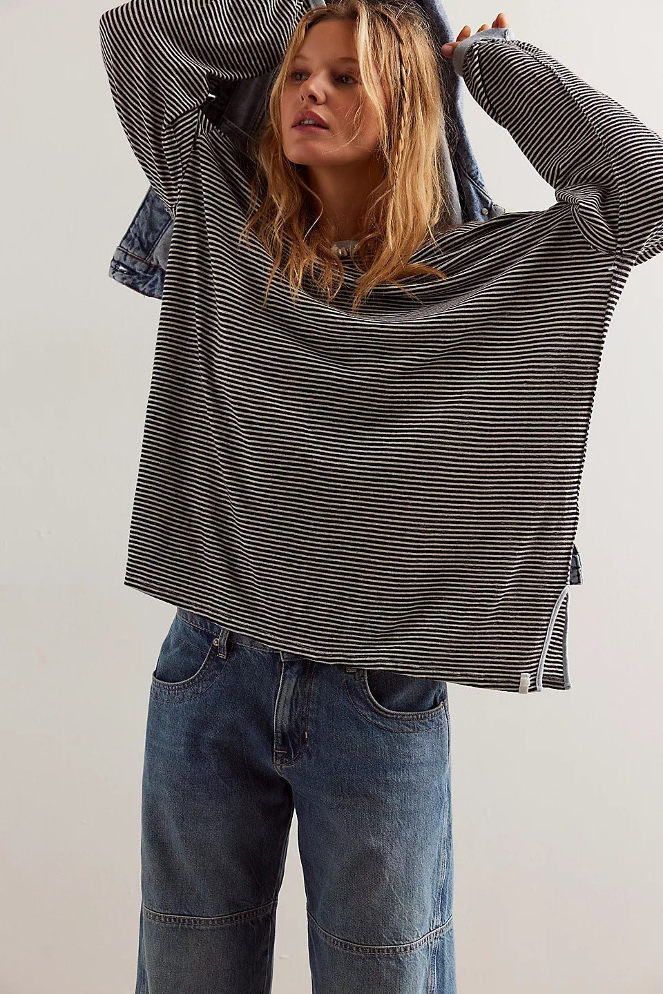 Chic and stylish oversized casual T-shirt for women with stripes
