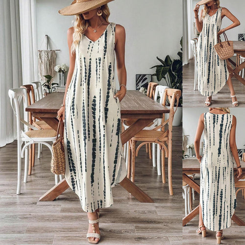 Sleeveless maxi dress with V-neck for women with pockets Amarae