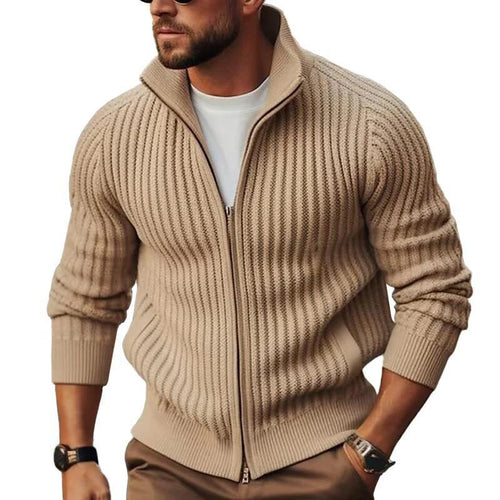 Men's knit jacket with modern ribbed details and a full zipper Amarae
