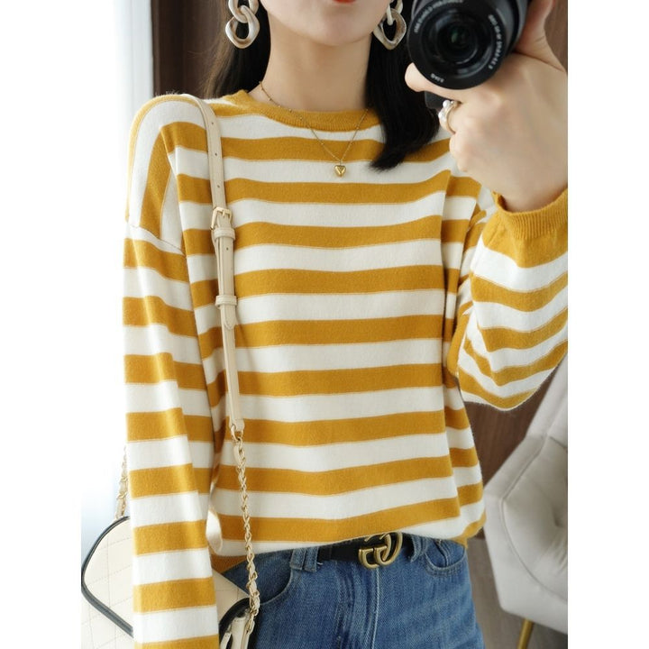 Pull en tricot décontracté pour femmes avec larges rayures Chic & Stil