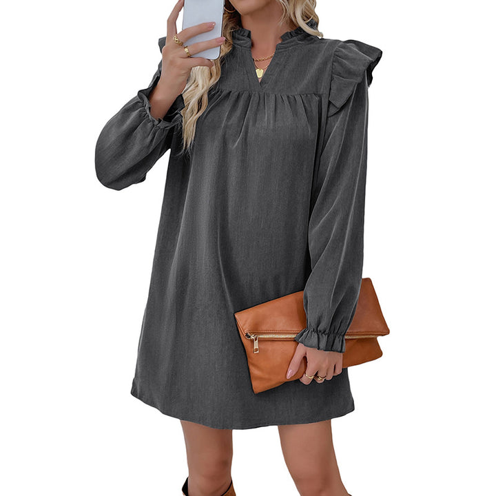 Elegant shirt dress for women with flared sleeves and a V neckline Lune London