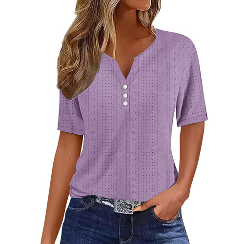 Short sleeve blouse for women with V-neck and button details Amarae