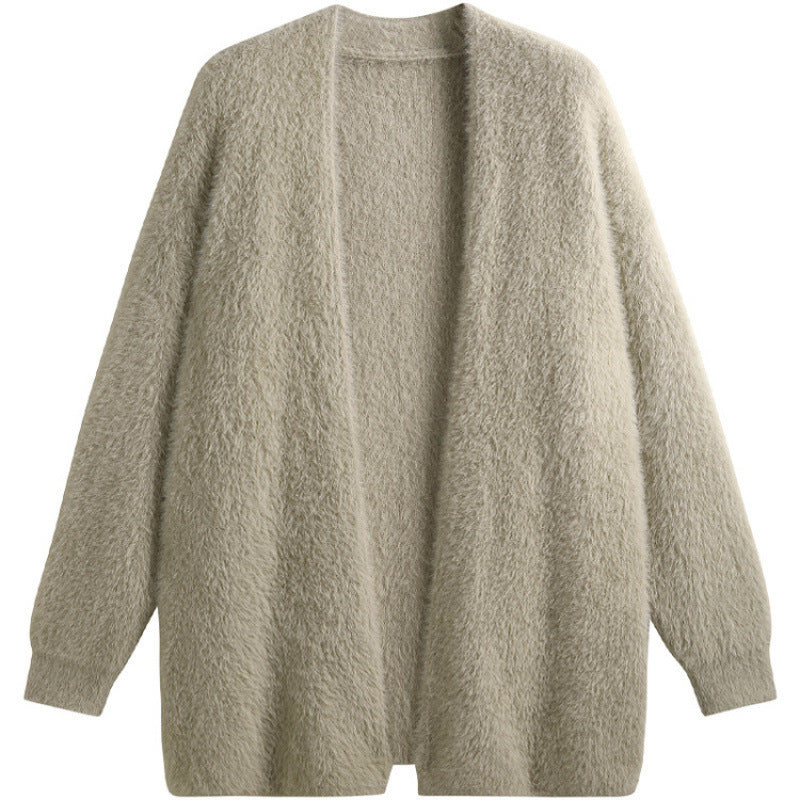 Ladies oversized cardigan in soft fleece with open cut Lune London