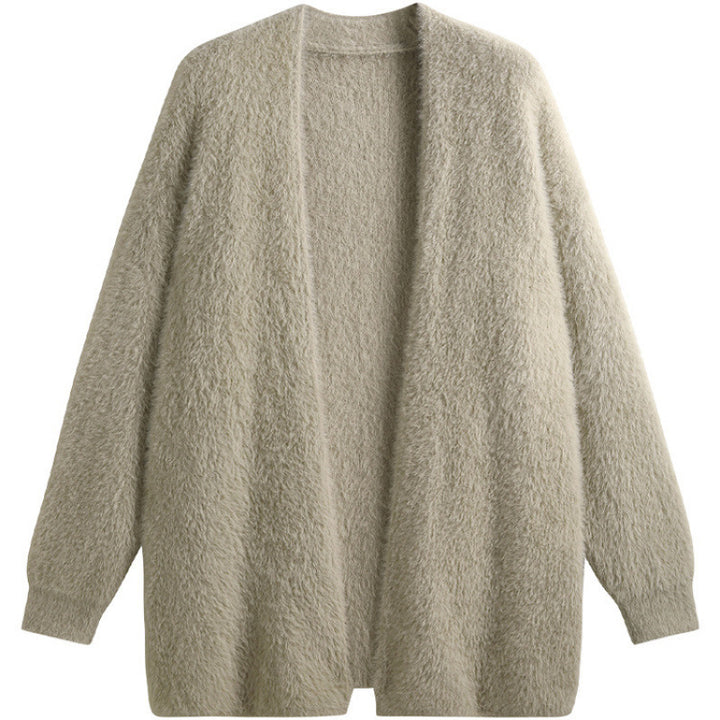 Ladies oversized cardigan in soft fleece with open cut Lune London