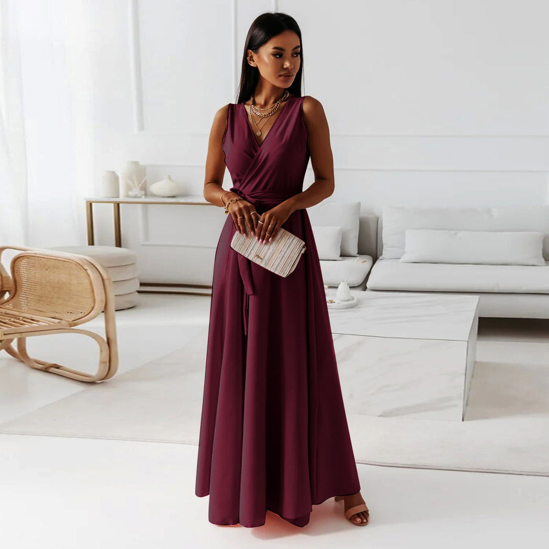 Maxi wrap dress for women with deep V-neck and fluid cut Lune London