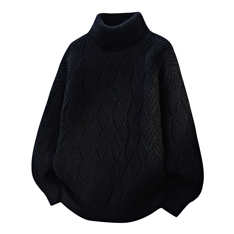 Women Oversized Turtleneck Sweater with Structured Cable Knit Pattern Lune London