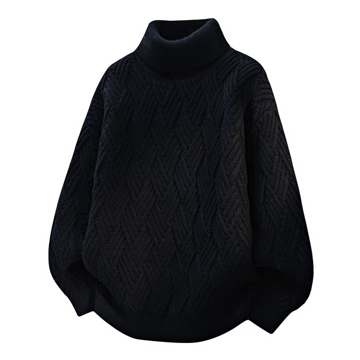 Women Oversized Turtleneck Sweater with Structured Cable Knit Pattern Lune London