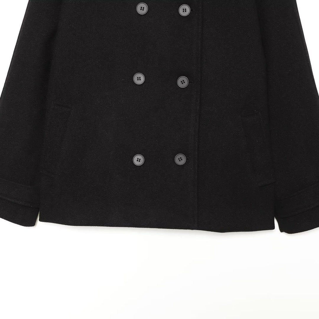 Women's Short Double-Breasted Wool Blend Cape Coat with High Stand Collar Amarae