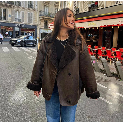 Synthetic leather jacket for women with plush lining Amarae
