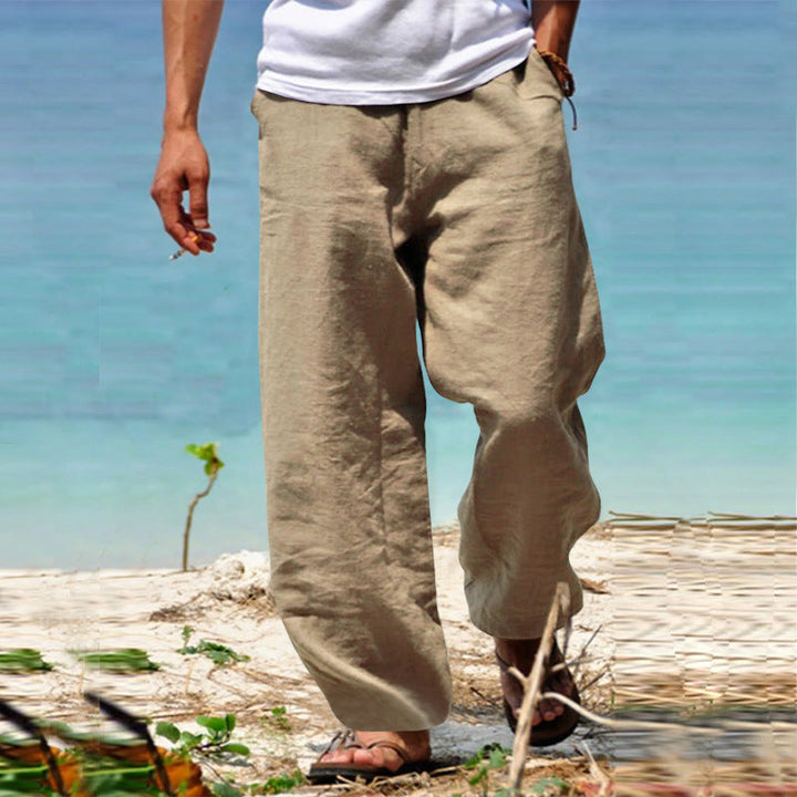 Men's Airy Linen Pants with Elastic Waistband and Practical Side Pockets Lune London