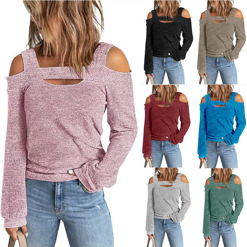 Amarae trendy women's long sleeve top with cut-out details and off-shoulder design
