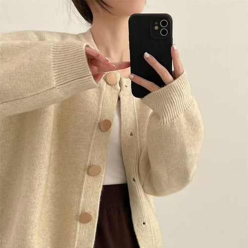 Ladies Cozy Knit Sweater with Large Buttons and an Elegant Design Amarae