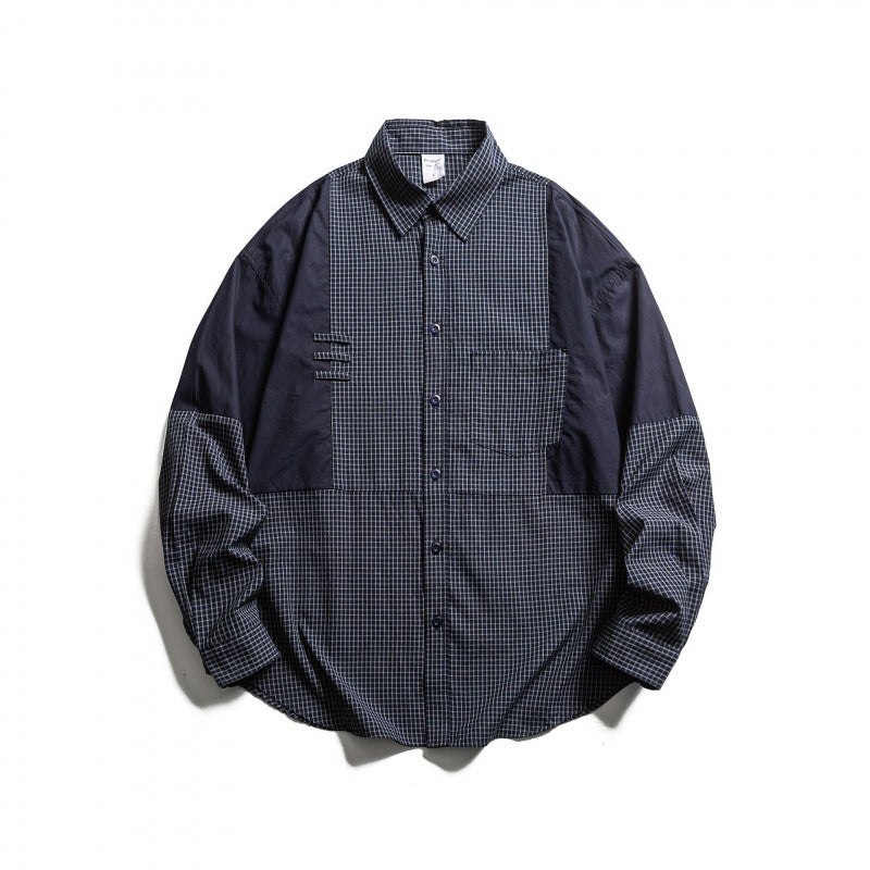 Men's Patchwork Overshirt in Check Mix with Contrast Panels Amarae