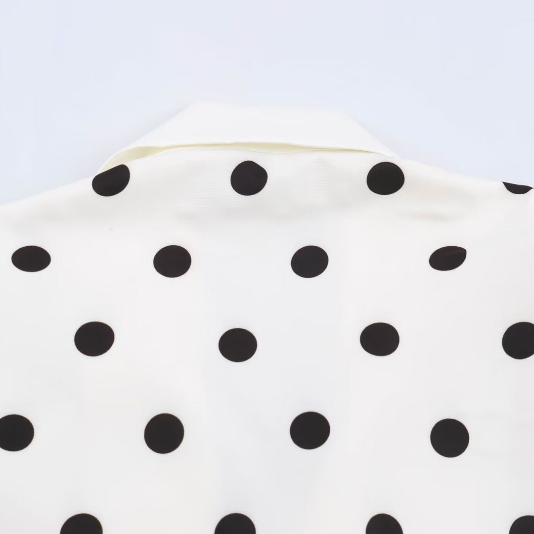 Women Mid-length Coat with Polka Dot Print, Double-breasted and Shawl Collar Amarae