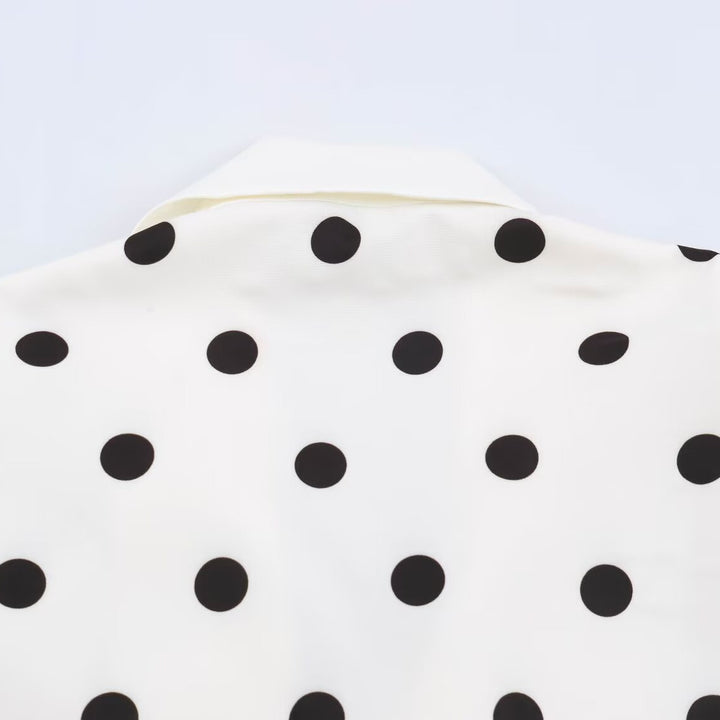 Women Mid-length Coat with Polka Dot Print, Double-breasted and Shawl Collar Amarae