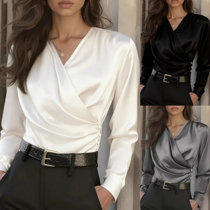 Blouse enroulée élégante pour femmes avec détails de boutons Chic & Stil