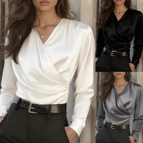 Blouse enroulée élégante pour femmes avec détails de boutons Chic & Stil