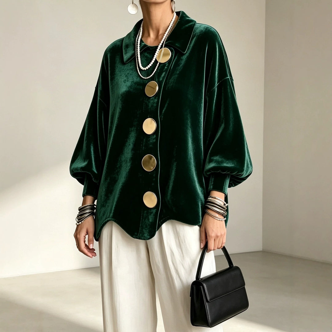 Women's Oversized Velvet Jacket with Large Decorative Buttons and Balloon Sleeves Amarae