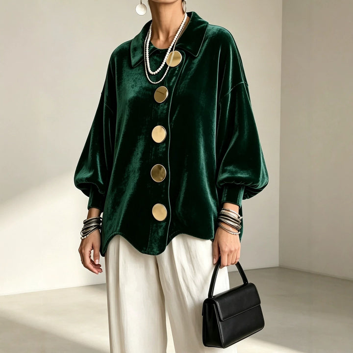 Women's Oversized Velvet Jacket with Large Decorative Buttons and Balloon Sleeves Amarae