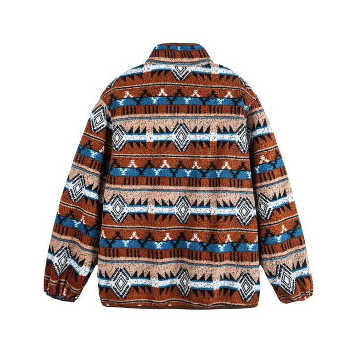 Unisex Fleece Pullover Half Zip with Aztec Pattern and High Stand-Up Collar Amarae