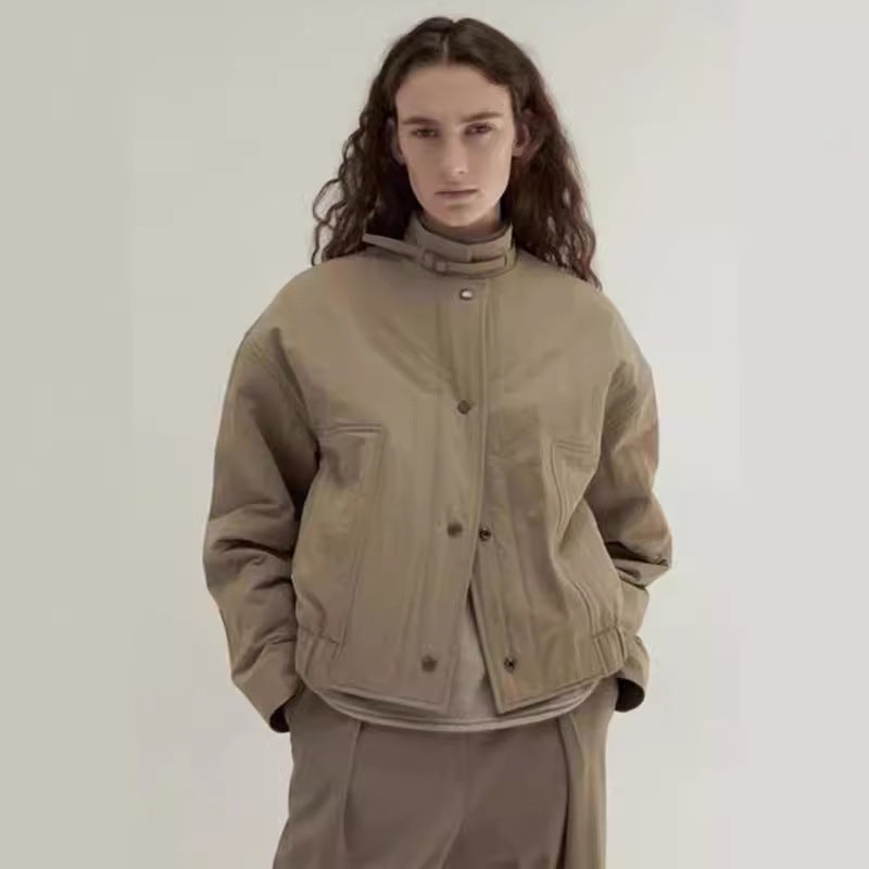 Casual short women's jacket with practical high collar and applied pockets Lune London