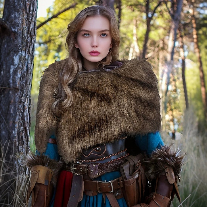 Ladies' shoulder stole made of faux fur in a rustic fur look with leather strap Amarae