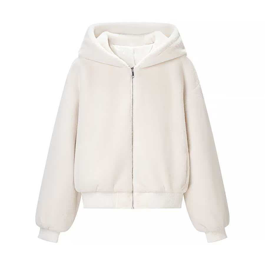 Women's Cozy Hooded Bomber Jacket in Teddy Finish Amarae