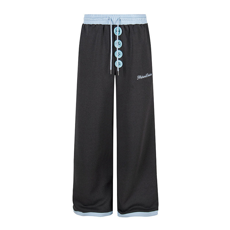 Women Wide Lounge Pants with Decorative Button Placket, High Waist and Drawstring Amarae
