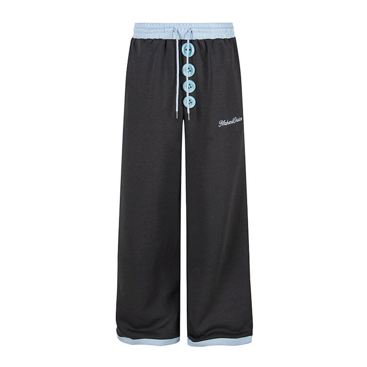 Women Wide Lounge Pants with Decorative Button Placket, High Waist and Drawstring Amarae
