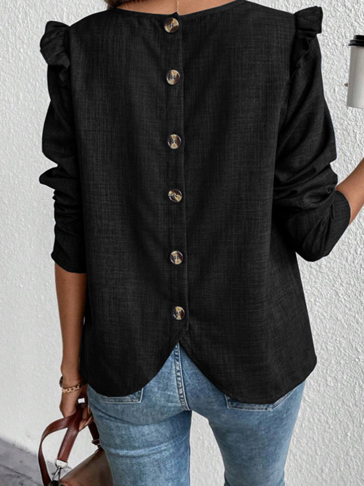 Women's blouse with ruffled sleeves and decorative buttons Lune London