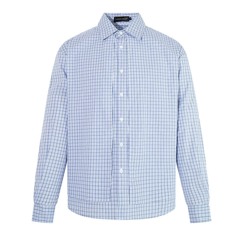 Men's Checked Cotton Long Sleeve Shirt in Relaxed Fit with Kent Collar Amarae