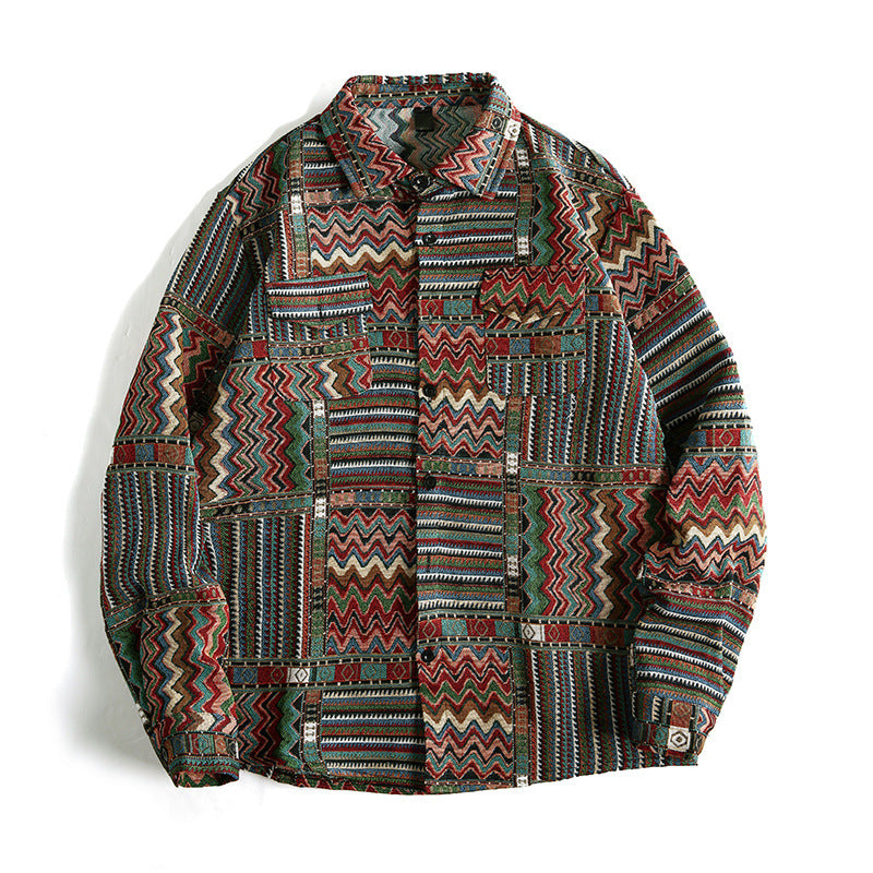 Long sleeve shirt for men with textured ethnic pattern and practical pockets Amarae