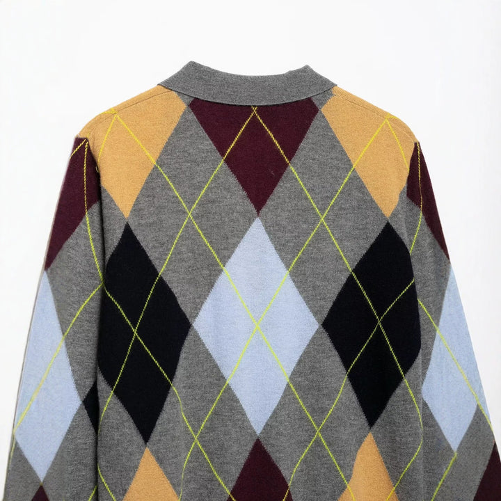 Women's pullover with polo collar and argyle jacquard pattern Amarae