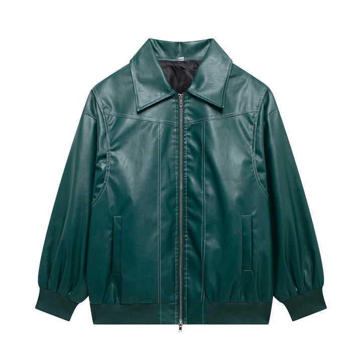 Casual faux leather jacket for women with high collar and zipper Lune London