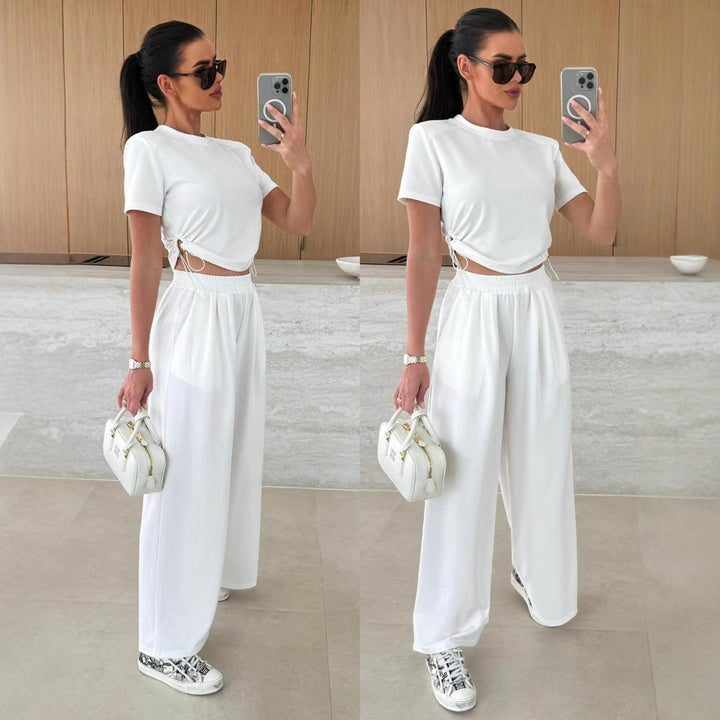 Lune London casual cropped top set for women and wide pants