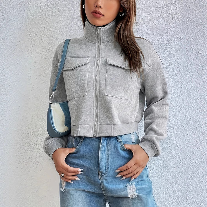 Fashion short jacket for women with practical applied pockets and sporty cut Lune London