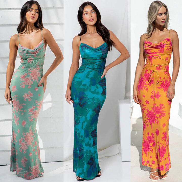 Maxi dress for women with elegant crossed detail Lune London