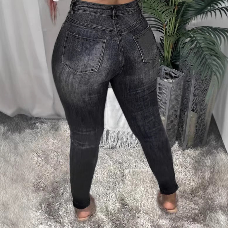 Women high-waisted shapewear skinny jeans with asymmetric rips and ankle-length cut Amarae