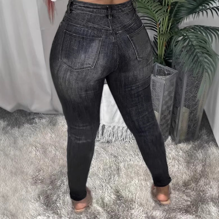 Women high-waisted shapewear skinny jeans with asymmetric rips and ankle-length cut Amarae