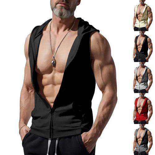 Men's Sleeveless Zip Hoodie with Deep V Neck and Breathable Material Amarae