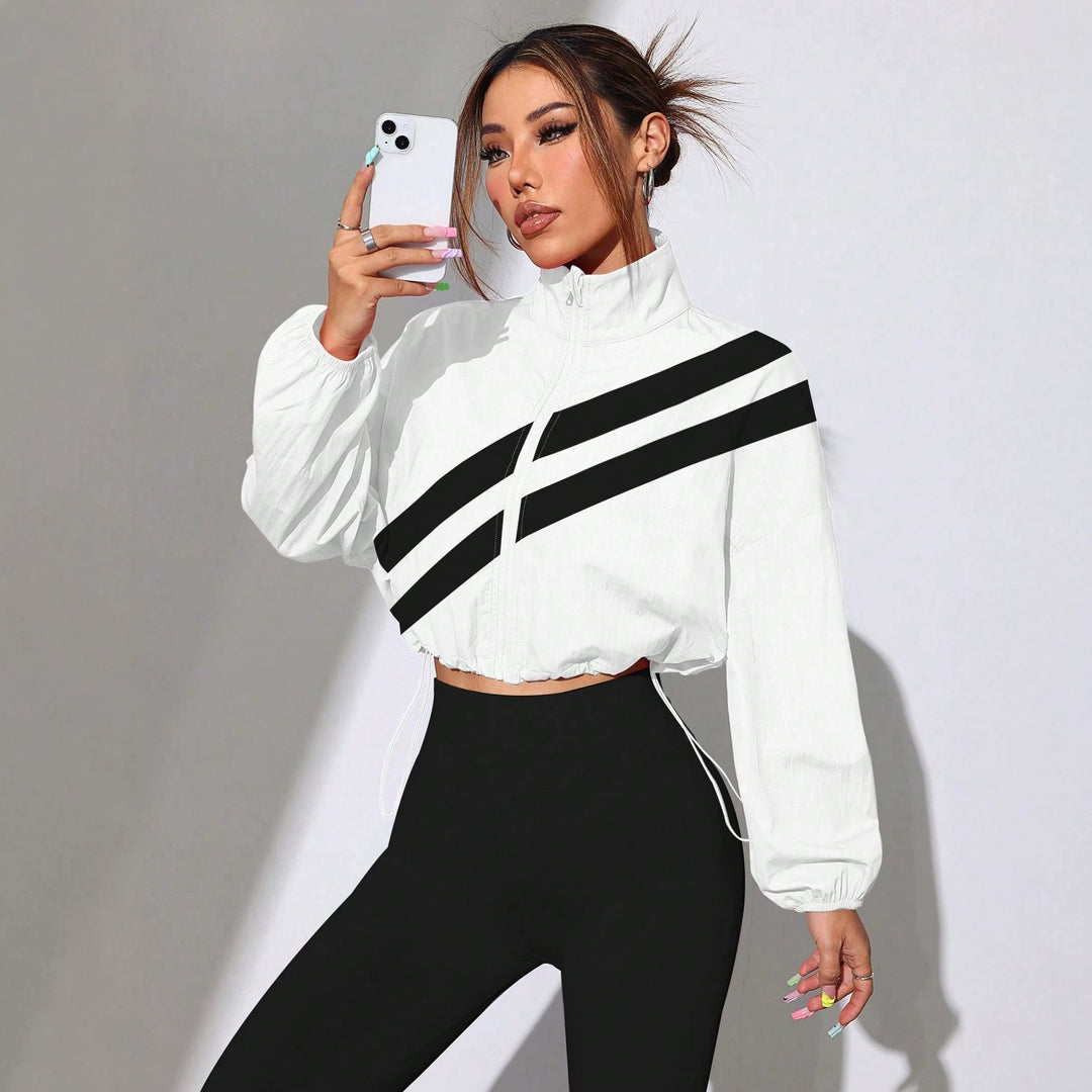 Women's Cropped Windbreaker with Stand-up Collar, Zipper and Drawstring Waist Amarae