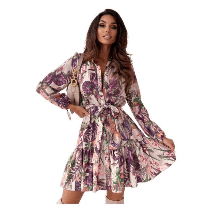Lune London button belt floral mini dress for ladies