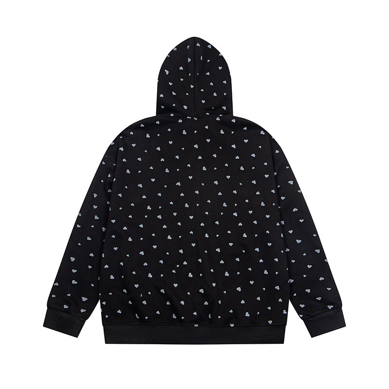 Women's hoodie sweat jacket with full-length zipper, all-over heart print and statement embroidery Amarae