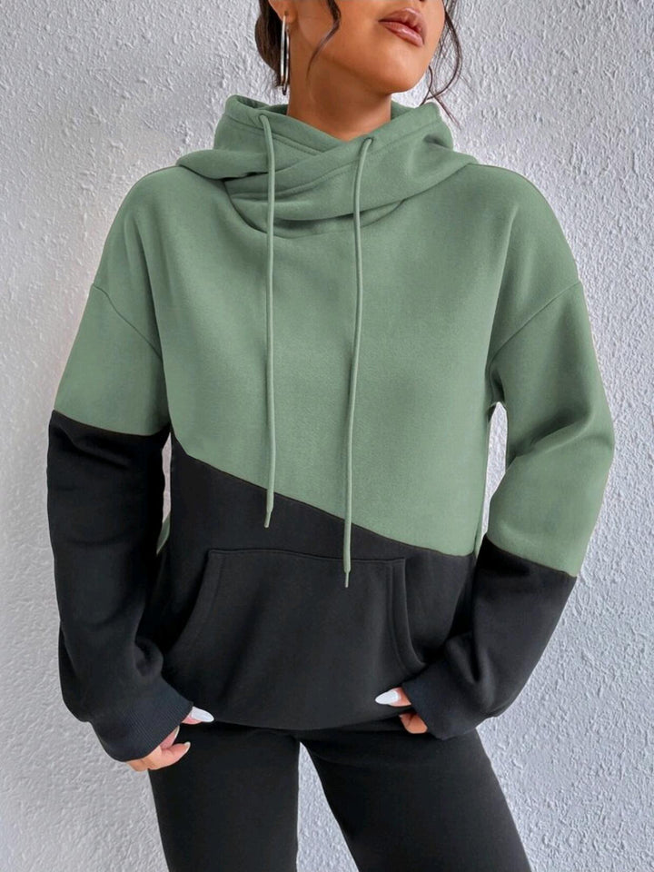 Ladies comfortable hoodie with asymmetrical color block design Lune London