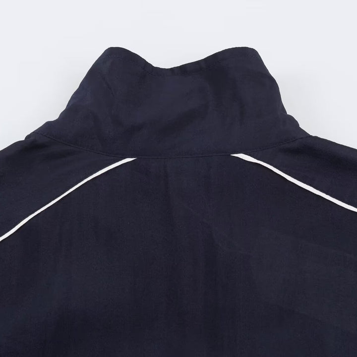 Women's Cropped Windbreaker Jacket with High Funnel Collar, Contrast Piping, and Elastic Hem
