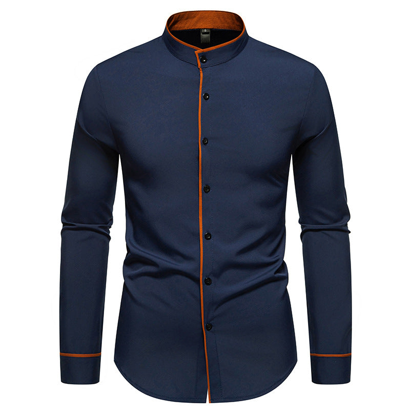 Men's long sleeve shirt with modern stand-up collar and embroidered details Lune London