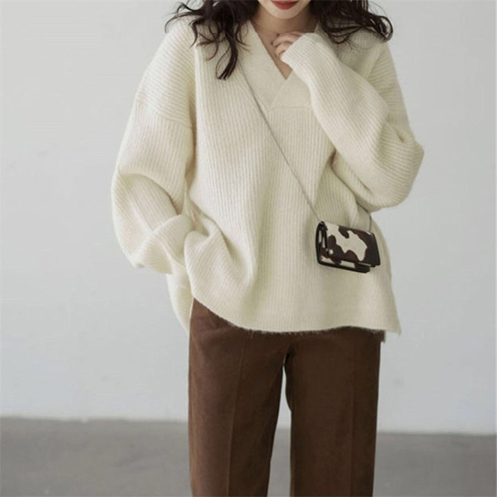 Pull en tricot épais à col V pour femme Chic & Stil